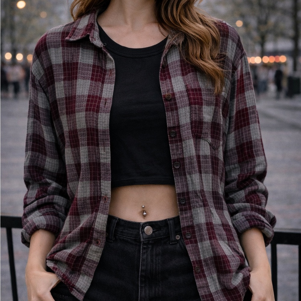 Plaid Button Down Shirt for Women